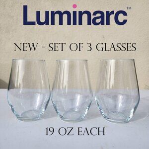 NEW Set of 3 Luminarc Concerto 19 oz glass stemless wine water iced tea glasses